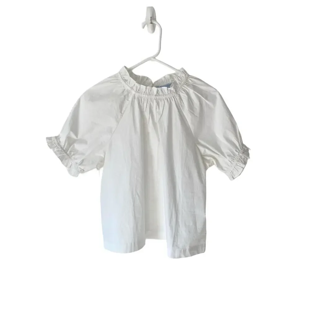 Hill House The Kit Ruffled Neck Short Sleeve Blouse White size medium